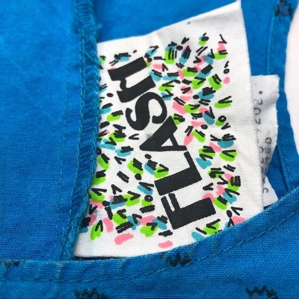 Vintage Crop Boxy Top Racer Back Bright Blue Graphic Tank by Flash Sz M 80’s 90s
